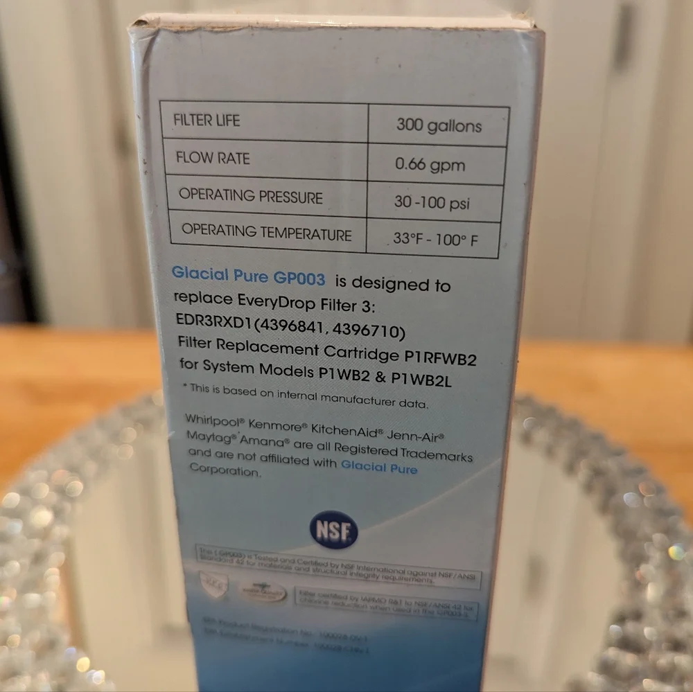 Glacial Pure Replacement Water Filter for Refrigerator NIB